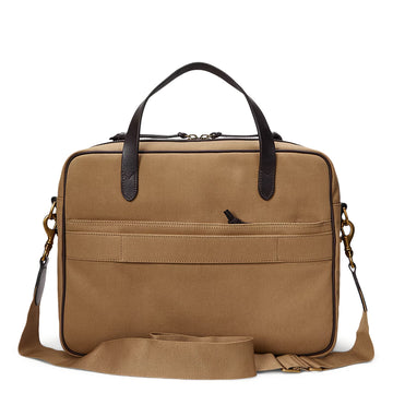 Polo Ralph Lauren Leather -Trim Canvas Commuter Bag Montana Khaki / Dark Brown
