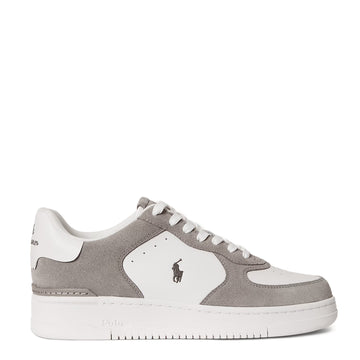 Polo Ralph Lauren Masters Court Leather Suede Trainer Earth Grey / Deckwash White