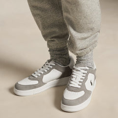 Polo Ralph Lauren Masters Court Leather Suede Trainer Earth Grey / Deckwash White