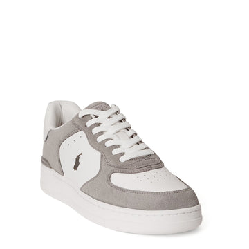 Polo Ralph Lauren Masters Court Leather Suede Trainer Earth Grey / Deckwash White