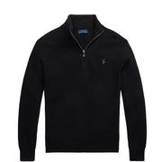 Polo Ralph Lauren Mesh-Knit Cotton Quarter-Zip Sweater Polo Black / Tonal PP - Parasol Store