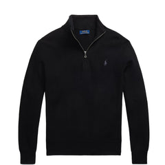 Polo Ralph Lauren Mesh-Knit Cotton Quarter-Zip Sweater Polo Black / Tonal PP - Parasol Store