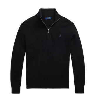 Polo Ralph Lauren Mesh-Knit Cotton Quarter-Zip Sweater Polo Black / Tonal PP - Parasol Store
