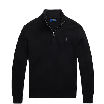 Polo Ralph Lauren Mesh-Knit Cotton Quarter-Zip Sweater Polo Black / Tonal PP - Parasol Store