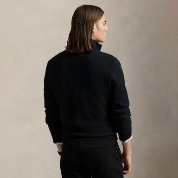 Polo Ralph Lauren Mesh-Knit Cotton Quarter-Zip Sweater Polo Black / Tonal PP - Parasol Store