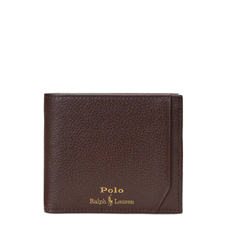 Polo Ralph Lauren Pebbled Leather Billfold Wallet Dark Brown