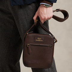 Polo Ralph Lauren Pebbled Leather Crossbody Bag Dark Brown
