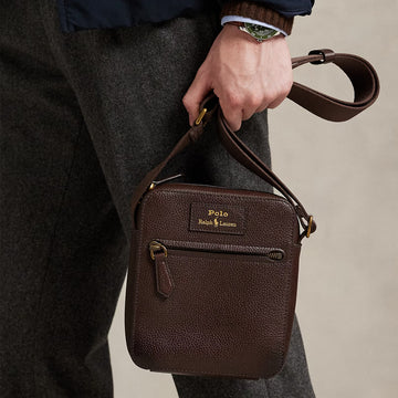 Polo Ralph Lauren Pebbled Leather Crossbody Bag Dark Brown