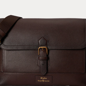 Polo Ralph Lauren Pebbled Leather Messenger Bag Dark Brown