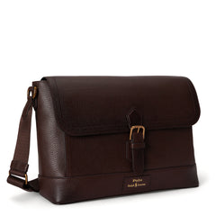 Polo Ralph Lauren Pebbled Leather Messenger Bag Dark Brown
