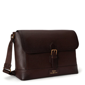Polo Ralph Lauren Pebbled Leather Messenger Bag Dark Brown