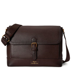 Polo Ralph Lauren Pebbled Leather Messenger Bag Dark Brown