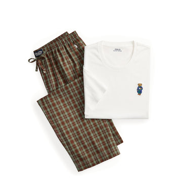Polo Ralph Lauren Polo Bear / Plaid Cotton Sleep Set White / Brown