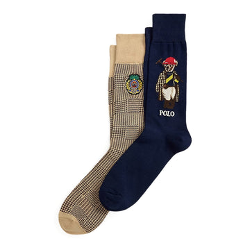 Polo Ralph Lauren Polo Bear & Crest Trouser Socks 2-Pack Navy / Beige - Parasol Store
