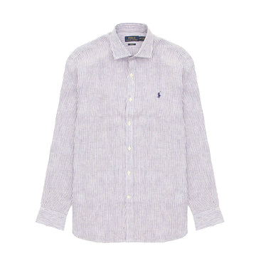 Polo Ralph Lauren Pony Embroidered Stripe Linen Shirt Royal White