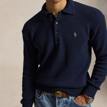 Polo Ralph Lauren Relaxed Cable Cotton Polo Sweater Hunter Navy