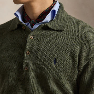 Polo Ralph Lauren Relaxed Cable Cotton Polo Sweater Olive Shrub Heather