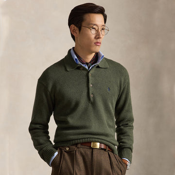 Polo Ralph Lauren Relaxed Cable Cotton Polo Sweater Olive Shrub Heather