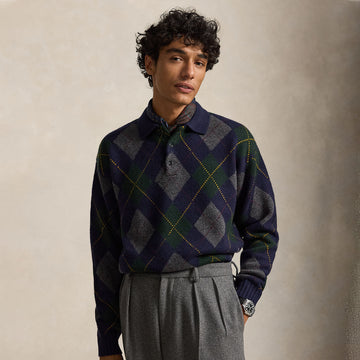 Polo Ralph Lauren Relaxed Fit Argyle Wool-Mohair Jumper Navy Multi