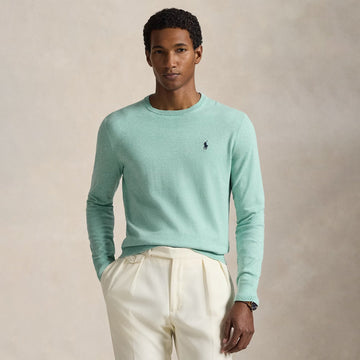 Polo Ralph Lauren Slim Fit Textured Cotton Sweater Green Swallow Heather - Parasol Store