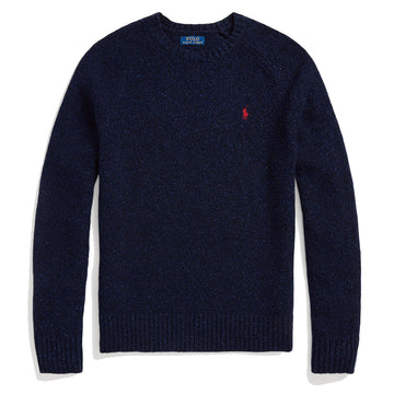 Polo Ralph Lauren Speckled Wool Blend Crew Neck Jumper Ancient Navy Donegal - Parasol Store