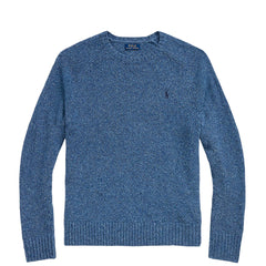 Polo Ralph Lauren Speckled Wool Blend Crew Neck Jumper Chambray Blue Donegal