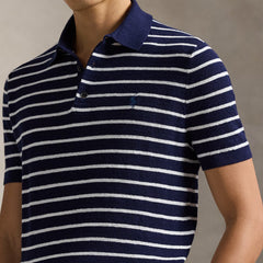 Polo Ralph Lauren Striped Cotton-Linen Polo Sweater Bright Navy Combo