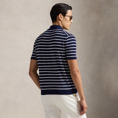 Polo Ralph Lauren Striped Cotton-Linen Polo Sweater Bright Navy Combo