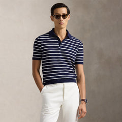 Polo Ralph Lauren Striped Cotton-Linen Polo Sweater Bright Navy Combo