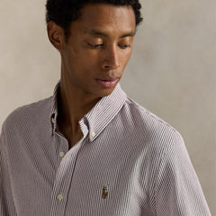 Polo Ralph Lauren Striped Knit Oxford Shirt Classic Wine / White - Parasol Store