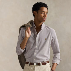Polo Ralph Lauren Striped Knit Oxford Shirt Classic Wine / White - Parasol Store