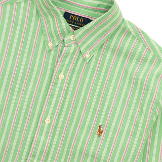 Polo Ralph Lauren Striped Oxford Shirt Green Pink Multi - Parasol Store