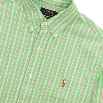 Polo Ralph Lauren Striped Oxford Shirt Green Pink Multi - Parasol Store