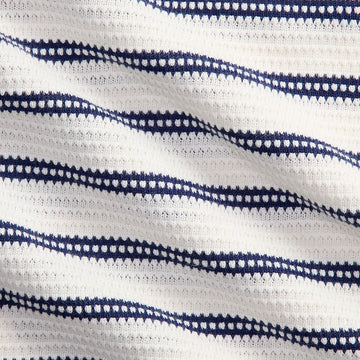 Polo Ralph Lauren Striped Pointelle-Jersey Camp Shirt Pale Cream / Newport Navy