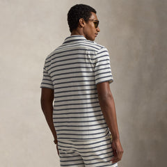 Polo Ralph Lauren Striped Pointelle-Jersey Camp Shirt Pale Cream / Newport Navy