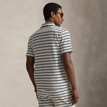Polo Ralph Lauren Striped Pointelle-Jersey Camp Shirt Pale Cream / Newport Navy