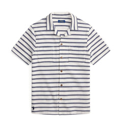 Polo Ralph Lauren Striped Pointelle-Jersey Camp Shirt Pale Cream / Newport Navy