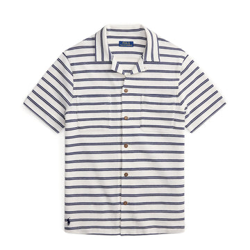 Polo Ralph Lauren Striped Pointelle-Jersey Camp Shirt Pale Cream / Newport Navy