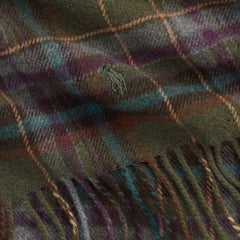 Polo Ralph Lauren Tartan Fringe Wool Scarf Olive