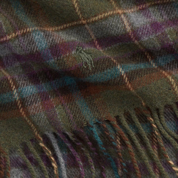 Polo Ralph Lauren Tartan Fringe Wool Scarf Olive