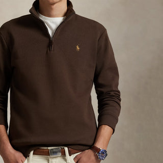 Polo Ralph Lauren Double-Knit Mesh Quarter-Zip Pullover Nutmeg Brown