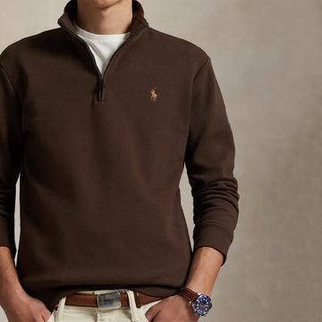 Polo Ralph Lauren Double-Knit Mesh Quarter-Zip Pullover Nutmeg Brown