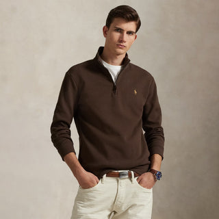Polo Ralph Lauren Double-Knit Mesh Quarter-Zip Pullover Nutmeg Brown