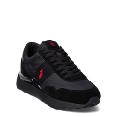 Polo Ralph Lauren Train 89 Suede and Oxford Trainer Triple Black / Red Pp - Parasol Store
