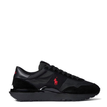 Polo Ralph Lauren Train 89 Suede and Oxford Trainer Triple Black / Red Pp
