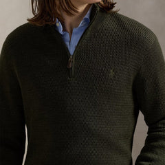 Polo Ralph Lauren Washable Wool Quarter-Zip Sweater Olive Combo - Parasol Store