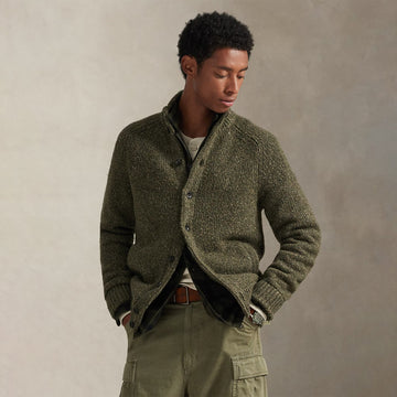 Polo Ralph Lauren Wool-Blend Mockneck Cardigan Olive Marl - Parasol Store