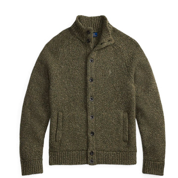Polo Ralph Lauren Wool-Blend Mockneck Cardigan Olive Marl - Parasol Store