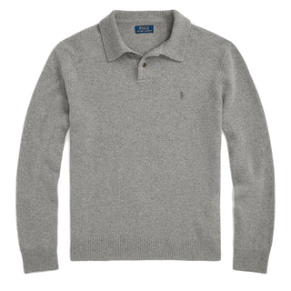 Polo Ralph Lauren Wool-Cashmere Polo-Collar Jumper Fawn Grey Heather - Parasol Store