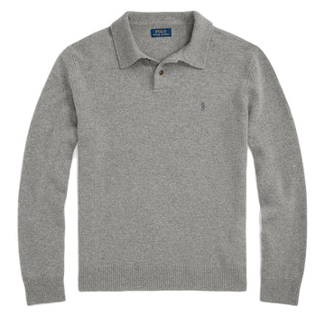 Polo Ralph Lauren Wool-Cashmere Polo-Collar Jumper Fawn Grey Heather - Parasol Store
